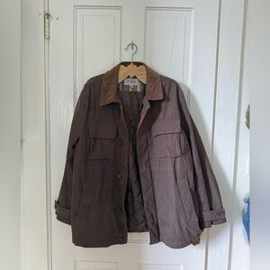 London Fog Brown Military Field Jacket with Corduroy Collar
